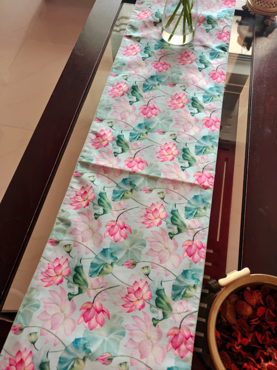 Buddha Art Inspired Silk Dining Table Runner 6 seater Side Table Runners Gift L-72 in, W-12in)