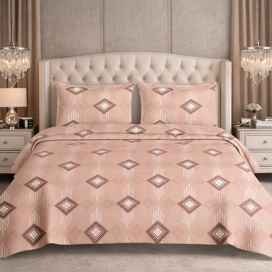 Deluxe Rose Peach Feather Soft Super King Jumbo Size Bedsheet Set 120 x120 cms