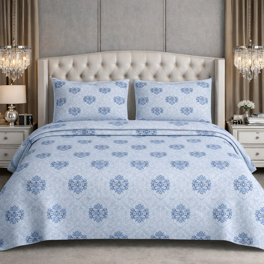 Contemporary Ash Blue Jharoka Feather Soft Super King Bedsheet Jumbo Size Bedsheet 120 x120 inches