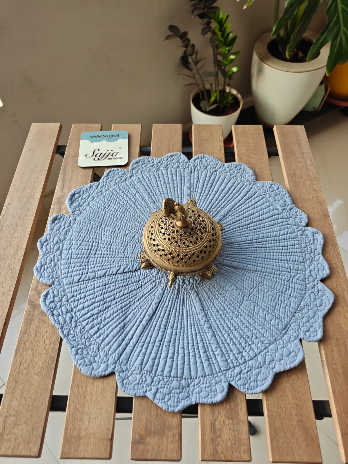 Round Oval Airforce Blue Cotton Quilted Table Fabric Placemat - 1 Piece