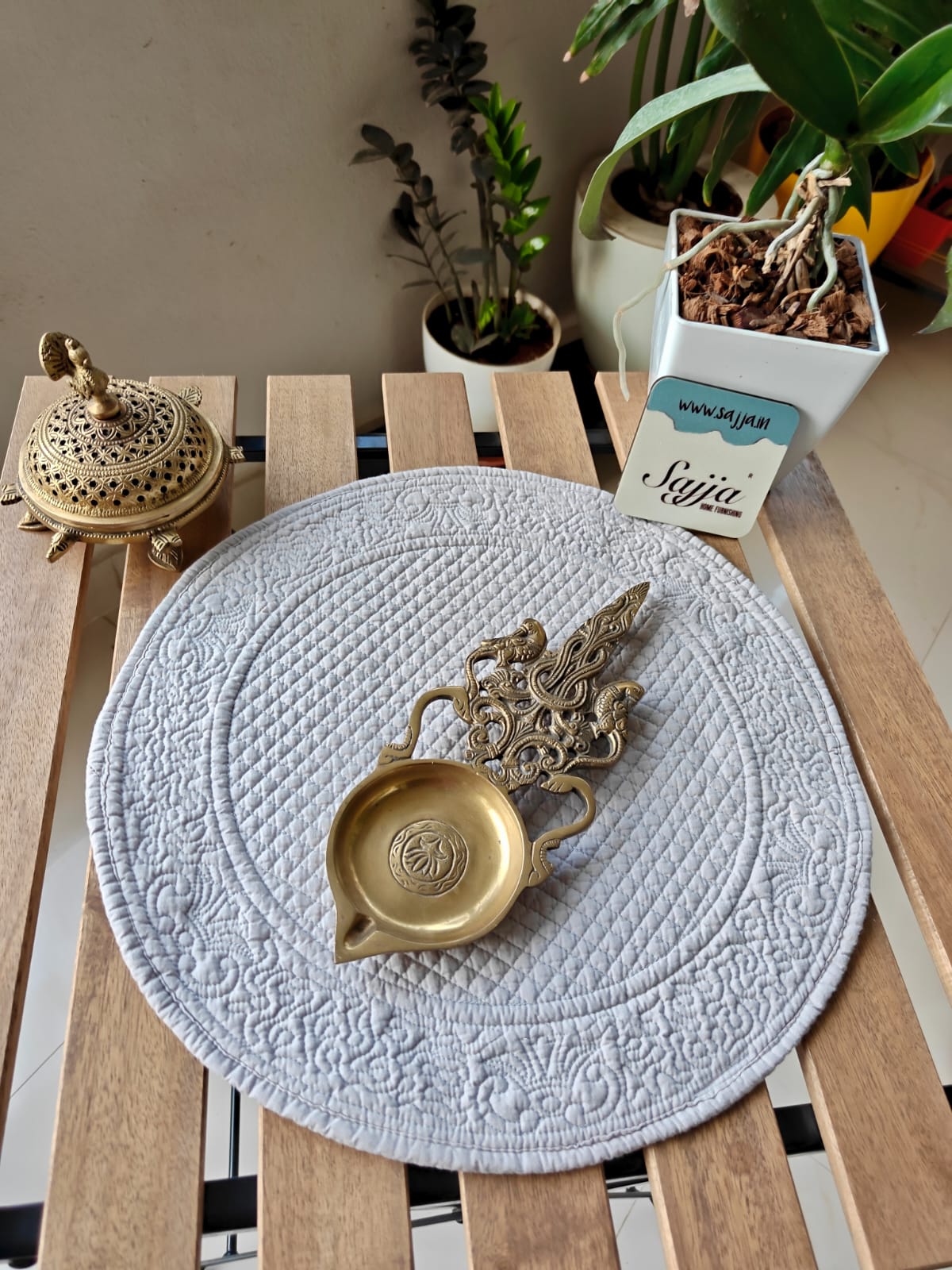 Ash Grey Round Table Fabric Decorative Quilted Table Mats 1 piece