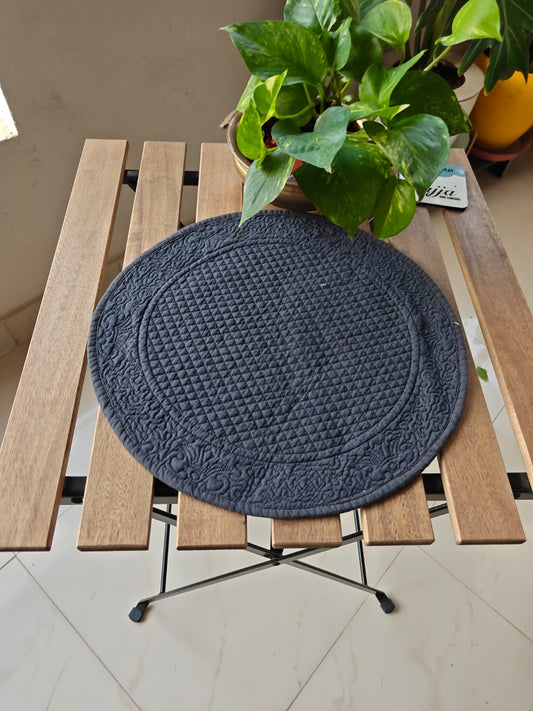 Navy Blue Round Cotton Fabric Placemat Table Mat- 1 piece
