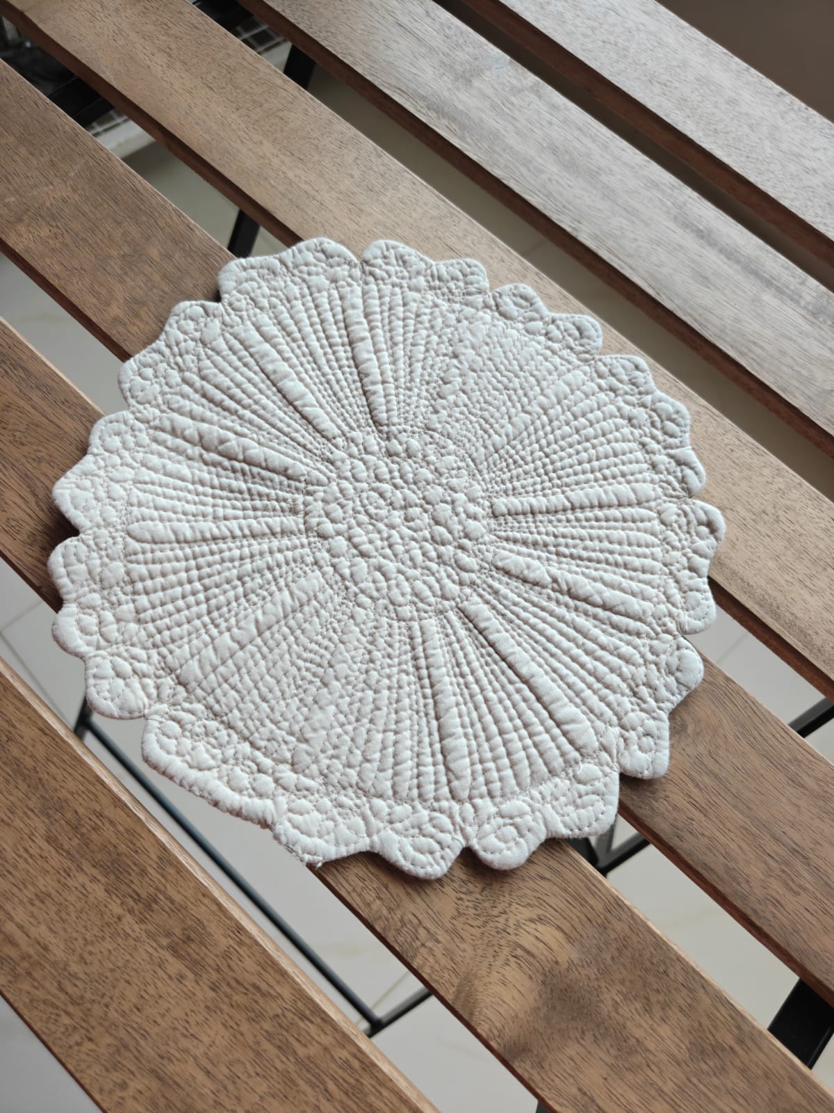 Beige Small Round Quilted Decorative Table Placemat Trivet