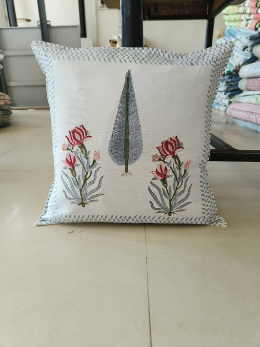 Vintage Hand block Ash Cypress Phool Premium Cushion Covers cotton 16 x 16 inches