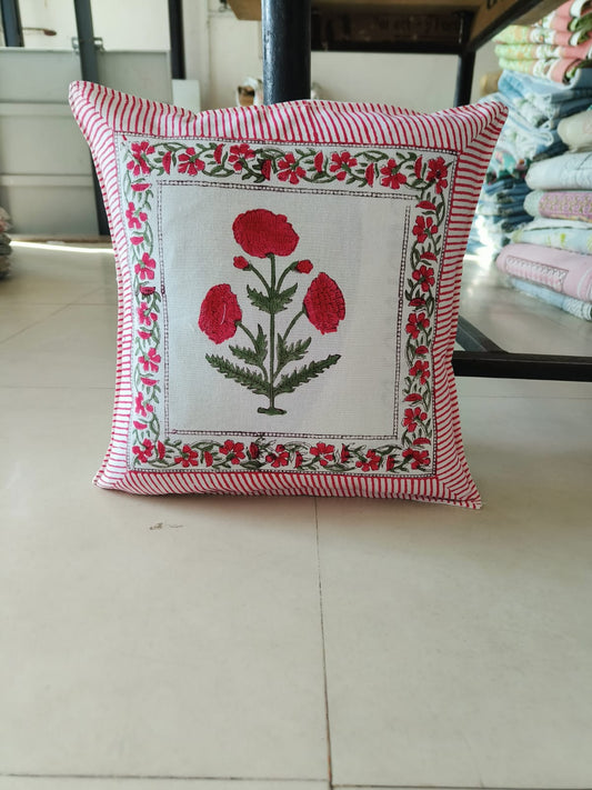 Hand block Red Floral Premium Cushion Covers cotton 16 x 16 inches