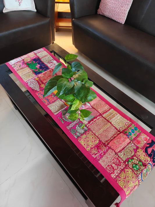 Pink Khambadiya Patchwork Table Runner (14 x 60 inches)