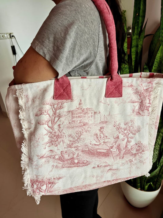 Designer Organic Cotton English Coastal Fringes Beach Shoulder Bag Shopping bag Mode bag