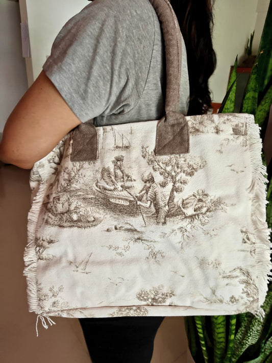 Designer OrganicCotton Ash Grey Fringe Shoulder Bag | Shopping bag | Mode bag