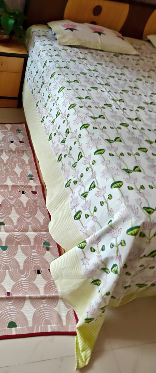 Vintage Cotton Mughal Kamal Hand block Double Bedsheet King 9 feet x 9 feet