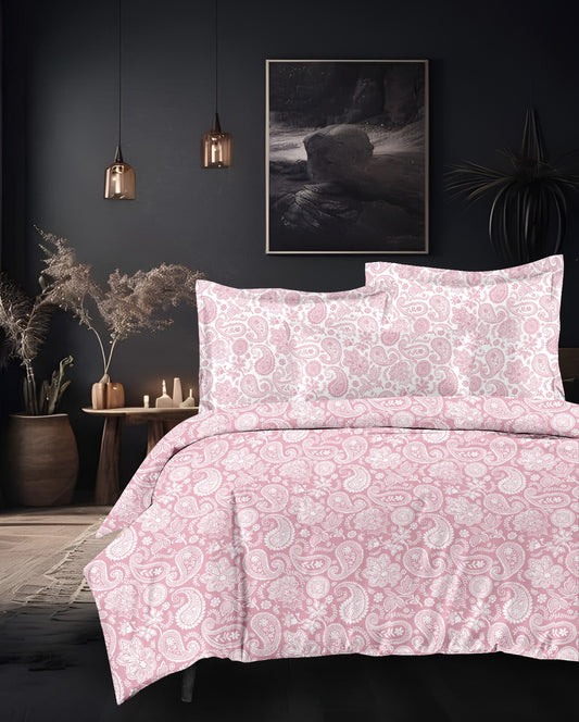 Modernistic Luxury Living Cotton Pink Floral King Double Bedsheet 9 feet x 9 feet