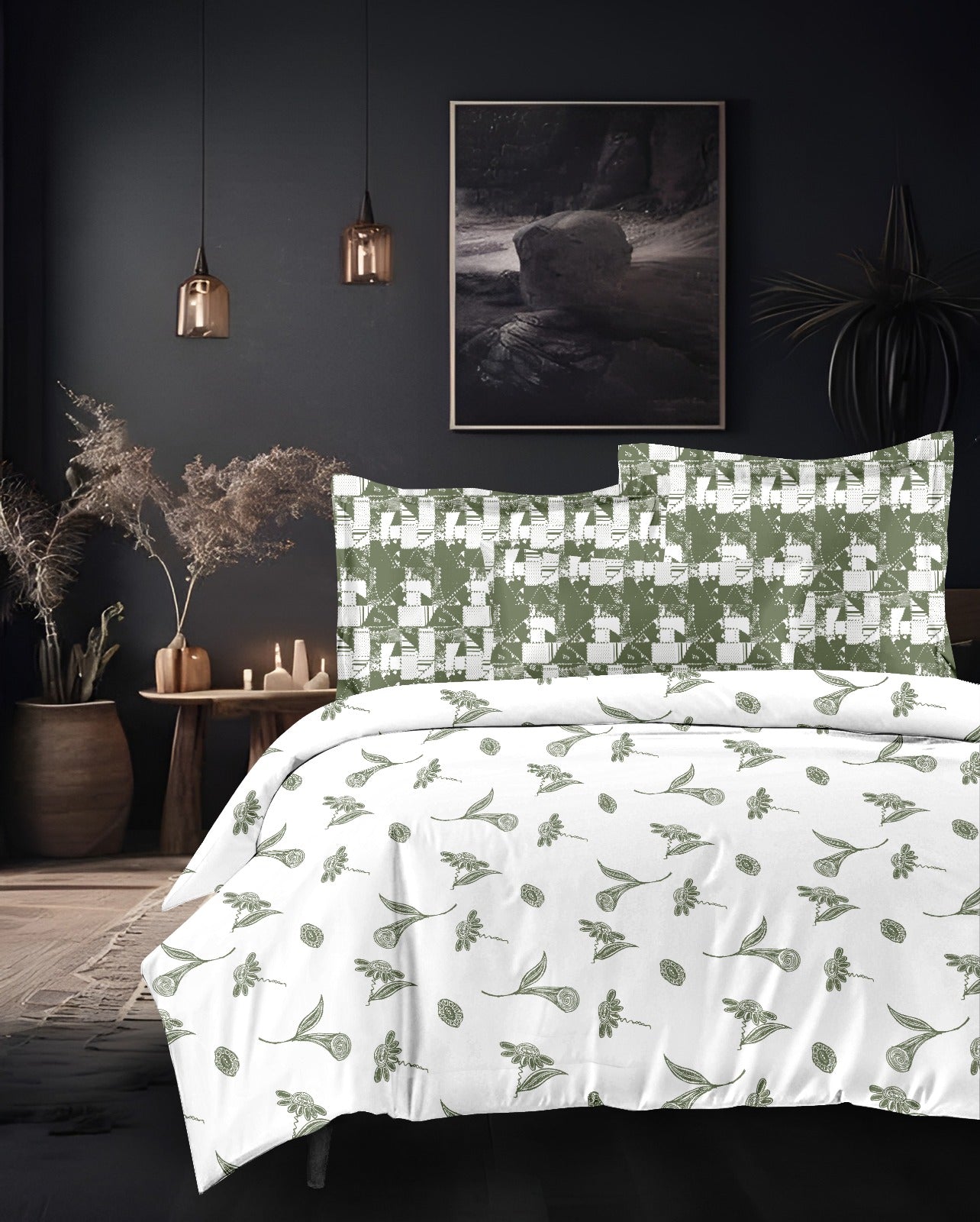 Designer French Luxury Living Cotton forest Green King Double Bedsheet 9 feet x 9 feet
