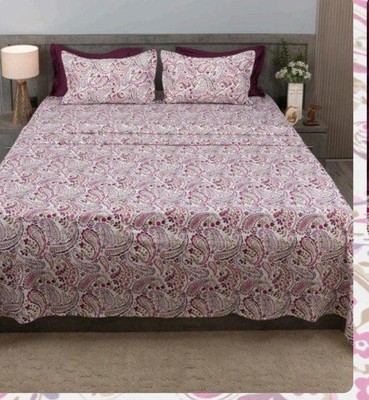 Premium Opulence Traditional King Bedsheet Pink Purple Paisley 108 inches x 108 inches
