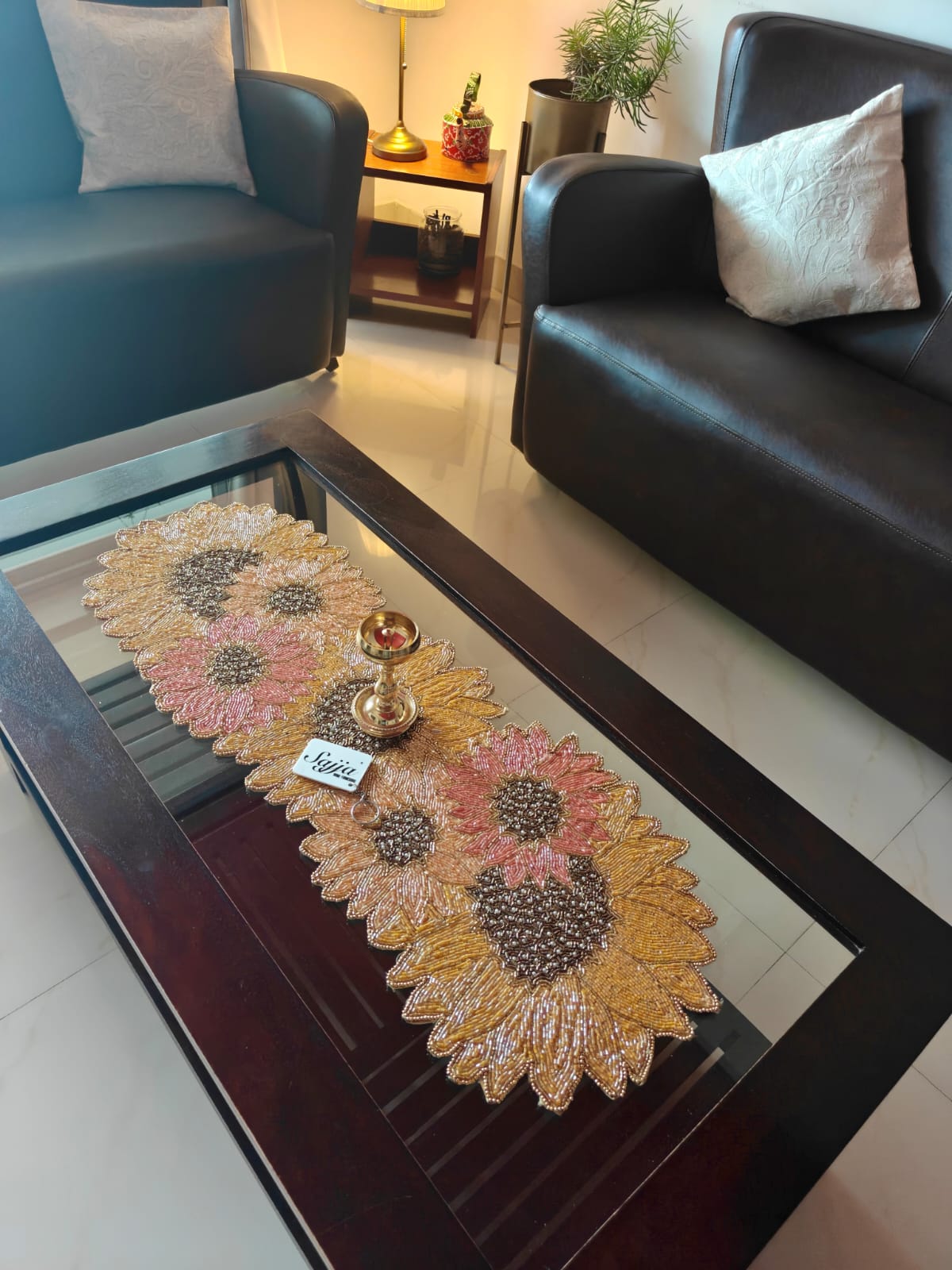 Scintillating Sunflower Handwoven Beads Table Runner