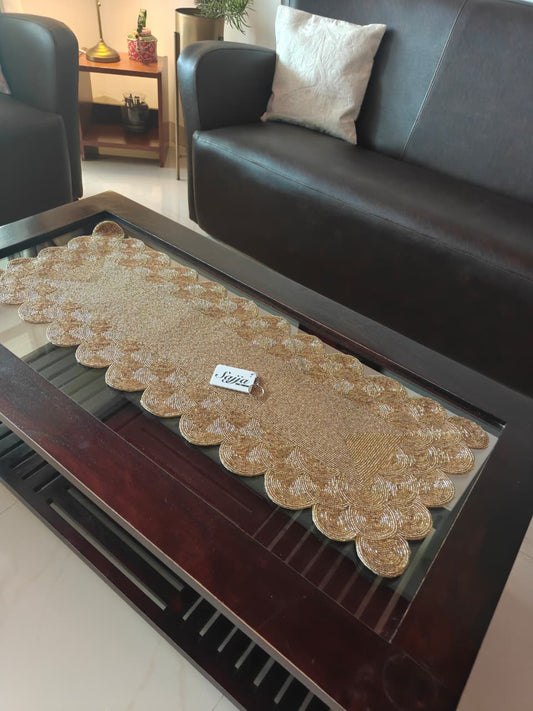 Vintage Brass Gold Handwoven Beads Table Runner Home Decor Coffee Table Runner