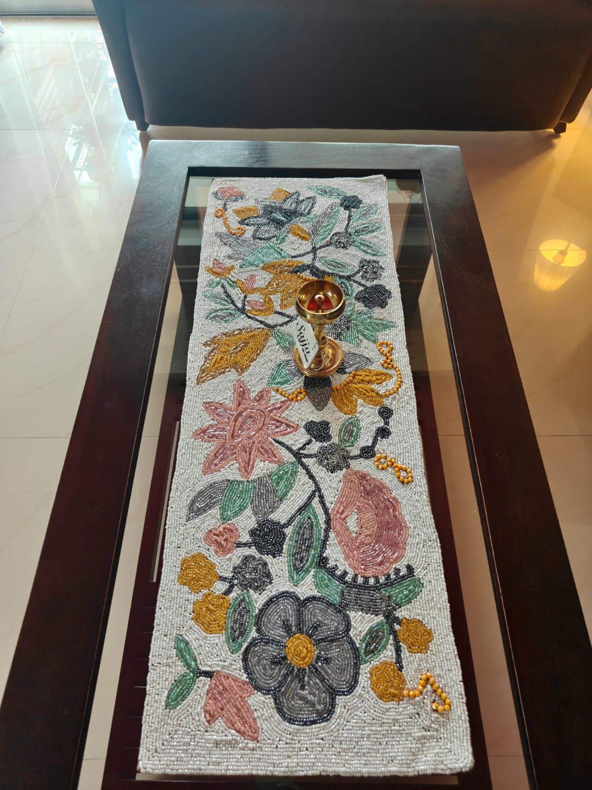 Orchard Multi Colored Beads Table Runner With White Base
