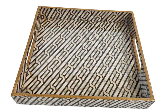 White Grey Marble Inlay Print Decorative Sqaure MDF Tray | Stylish Serving & Home Décor Tray