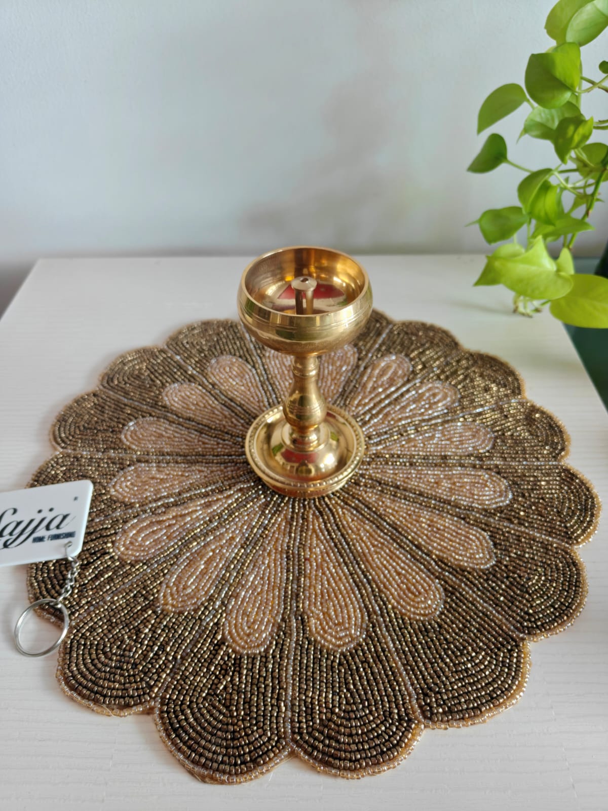Floral Vintage Antique Copper And Brass Finish Beaded Table Placemat