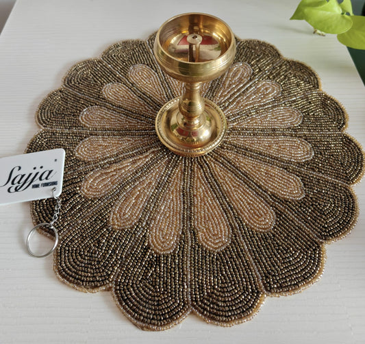 Floral Vintage Antique Copper And Brass Finish Beaded Table Placemat