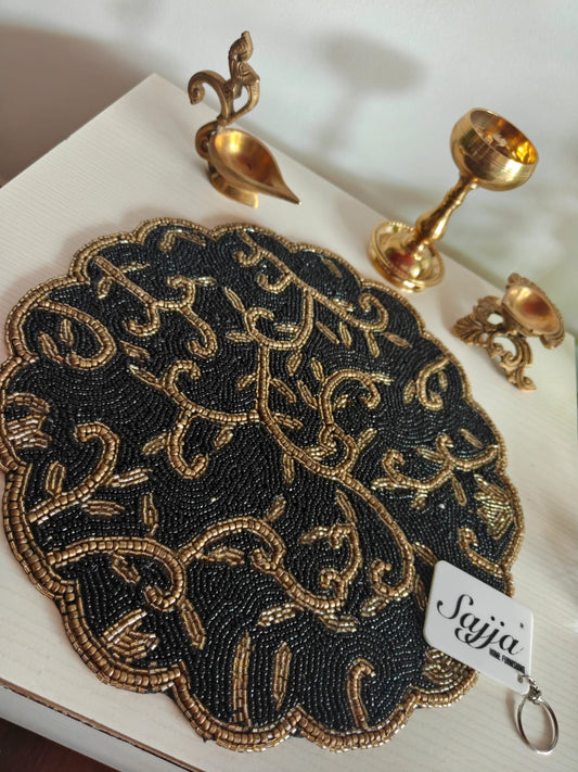 Vintage Floral Black Golden Beaded Placemat