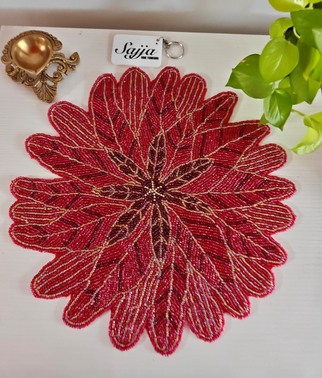 Vintage Wine Red N Gold Beads Table Beads Tablemat Placemat