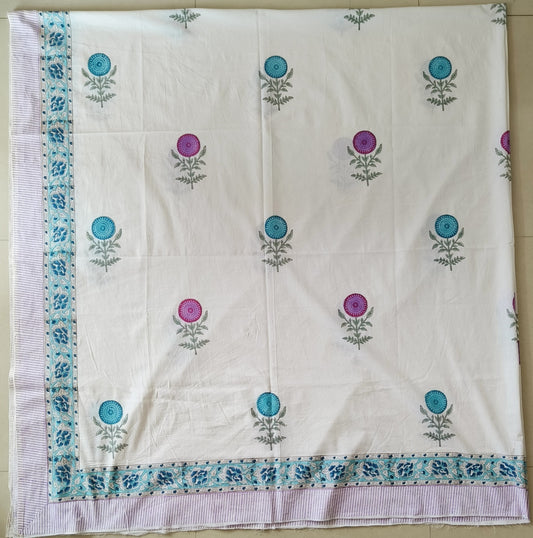Vintage Cotton Mughal Floral Hand block Double Bedsheet King 9 feet x 9 feet