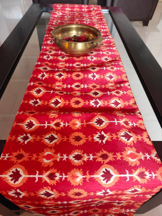 Sajja Ajrak Red Orange Elegant Silk Table Runner (12 x 72 inches)