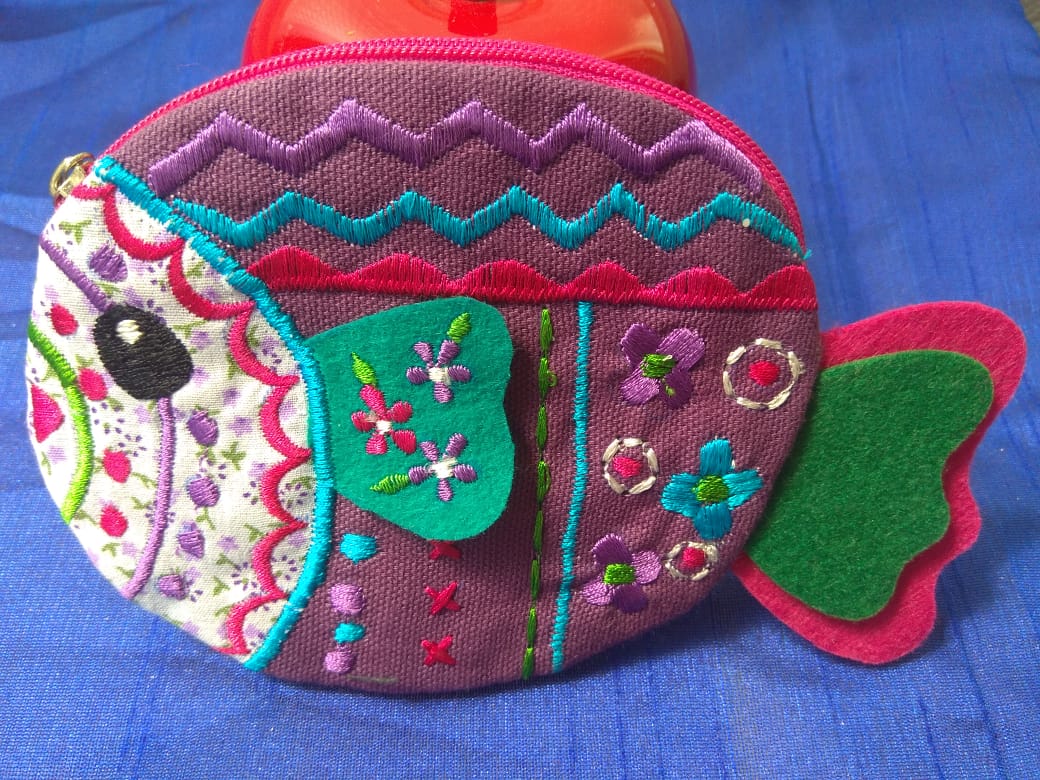 Handmade Cotton Fabric Purple Kids Pouch Coin bag iPods Earplugs bag multicolour