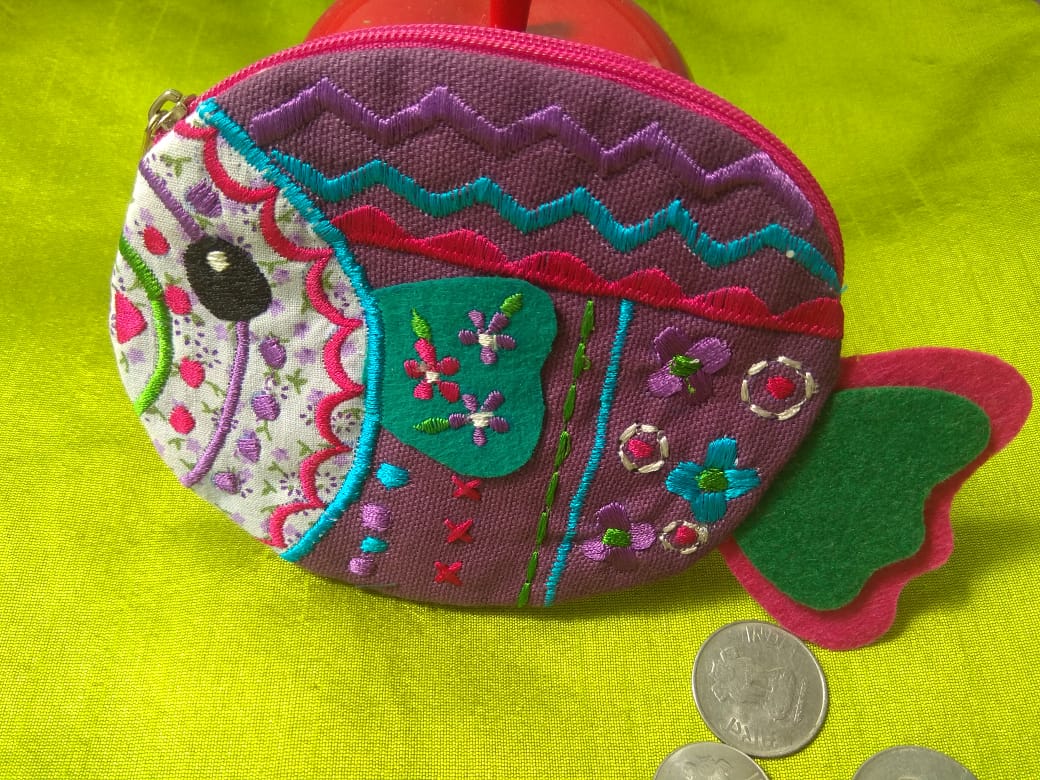 Handmade Cotton Fabric Purple Kids Pouch Coin bag iPods Earplugs bag multicolour