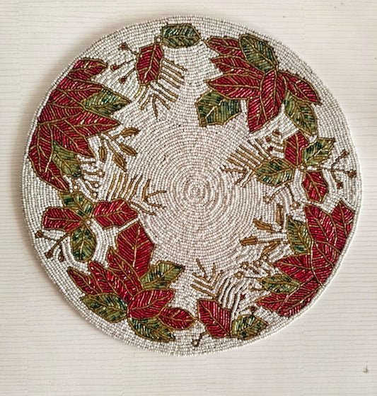 Stylish Beads Round Table Mat - Red Green White Festive Decor Mat