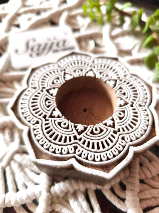 Round Hand carved Pure Wood Diya Tealight Candle Holder | Handcrafted Diya | 1 piece | Indian Festival Diya