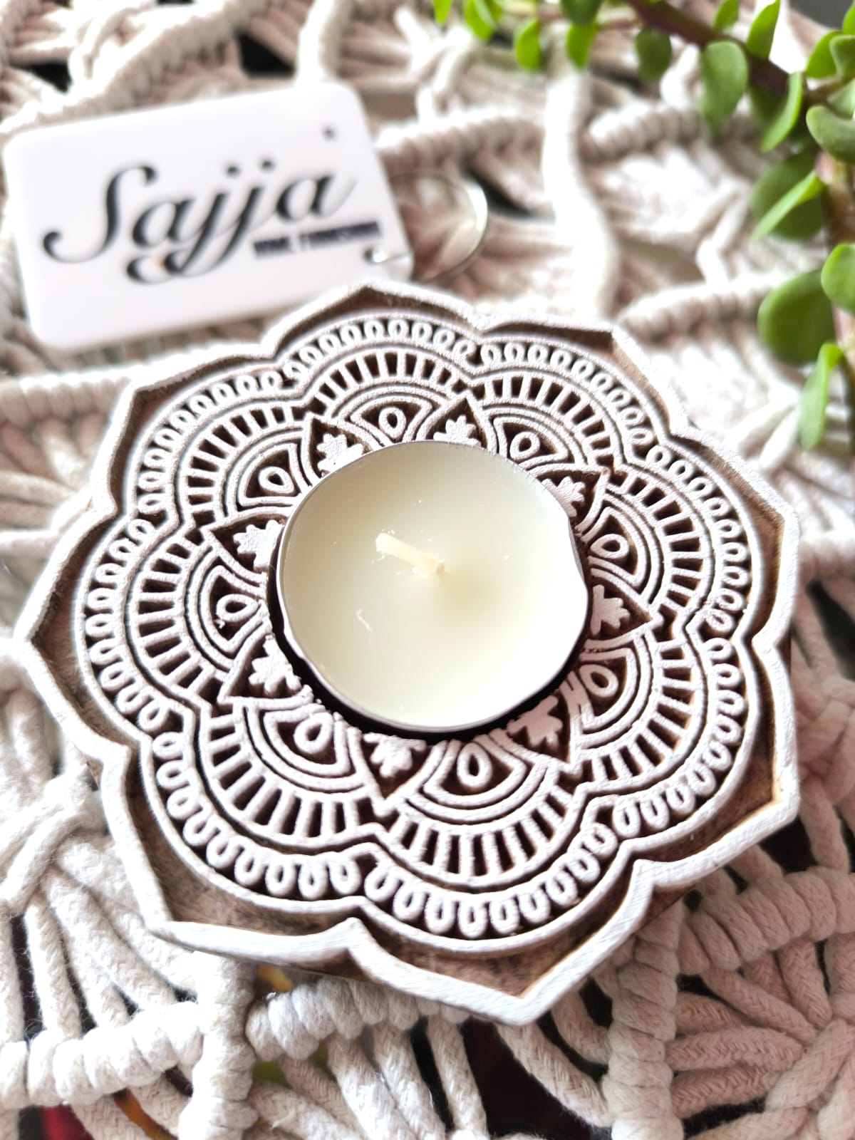 Round Hand carved Pure Wood Diya Tealight Candle Holder | Handcrafted Diya | 1 piece | Indian Festival Diya