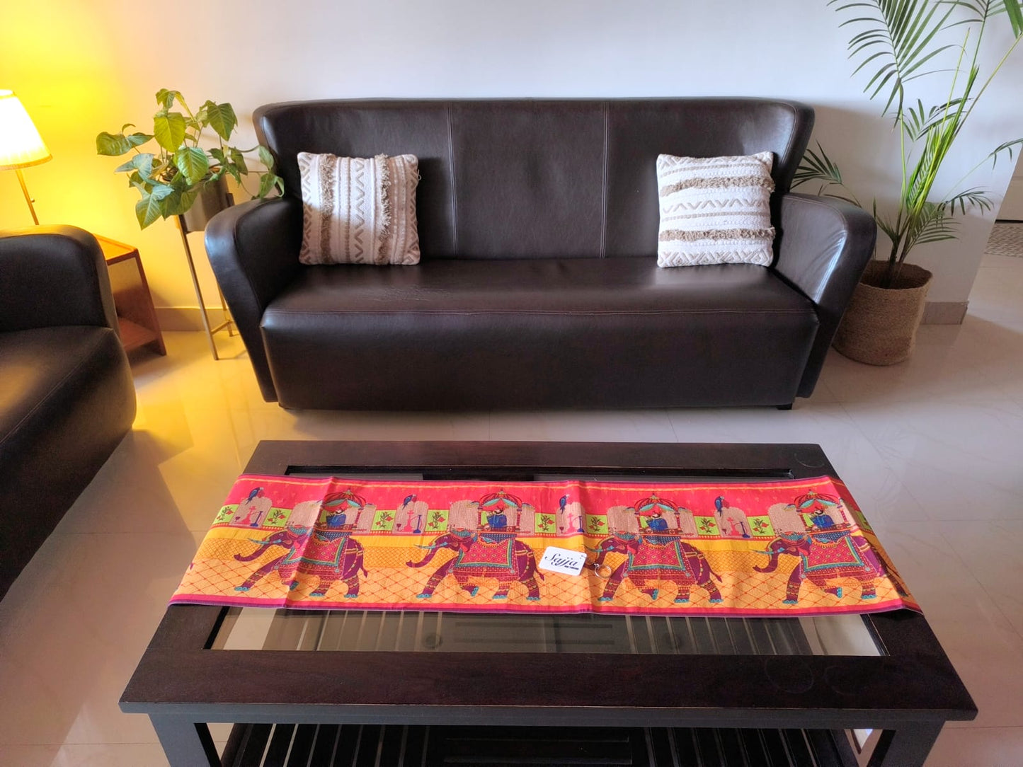 Phad Art Hatti Palki Dupion Silk Table Runner For Centre Table (L-48in, W-12in) | L- 4 feet