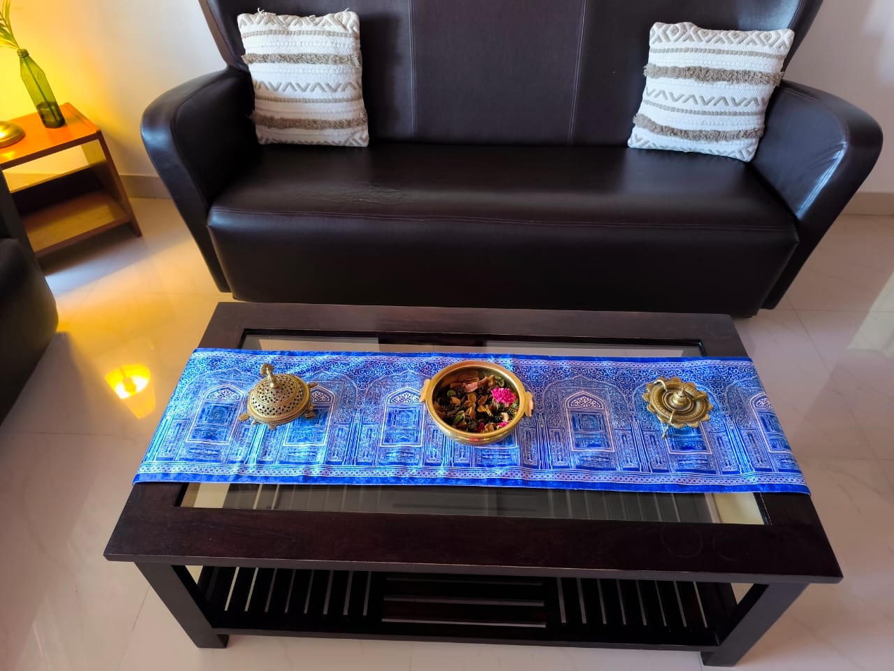 Contemporary meets vintage Jharoka Royal Blue Velvet Table runner 12 x 72 inches