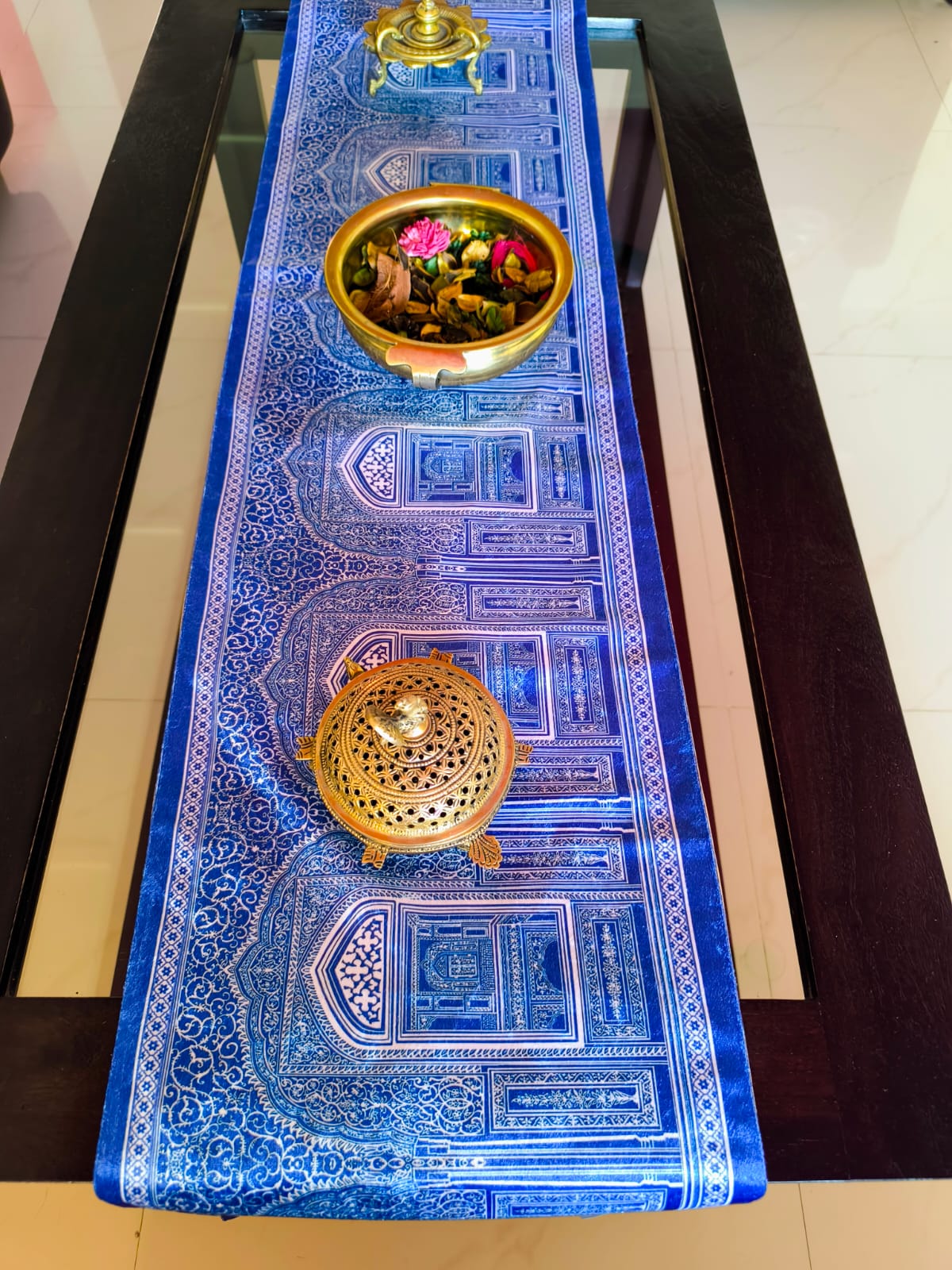 Contemporary meets vintage Jharoka Royal Blue Velvet Table runner 12 x 72 inches