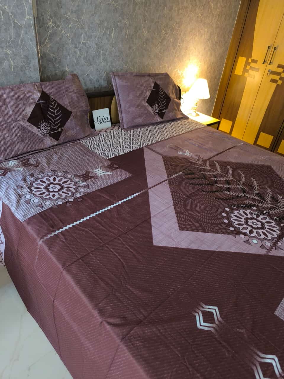 Designer Wine Purple Elegance Collection Cotton Double bed King Bedsheet 9f x 9f