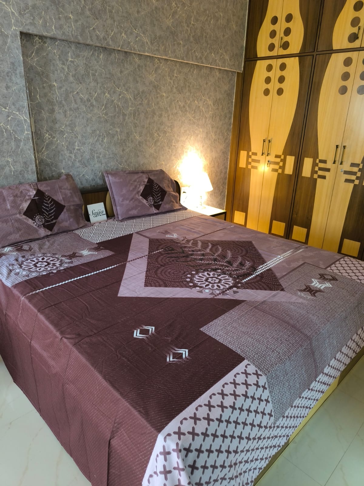 Designer Wine Purple Elegance Collection Cotton Double bed King Bedsheet 9f x 9f