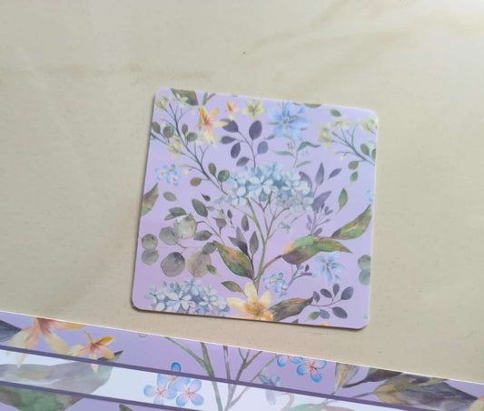 Designer Lilac Floral Pack of 6 Poly Vinyl Plastic Table Mats and Coaster
