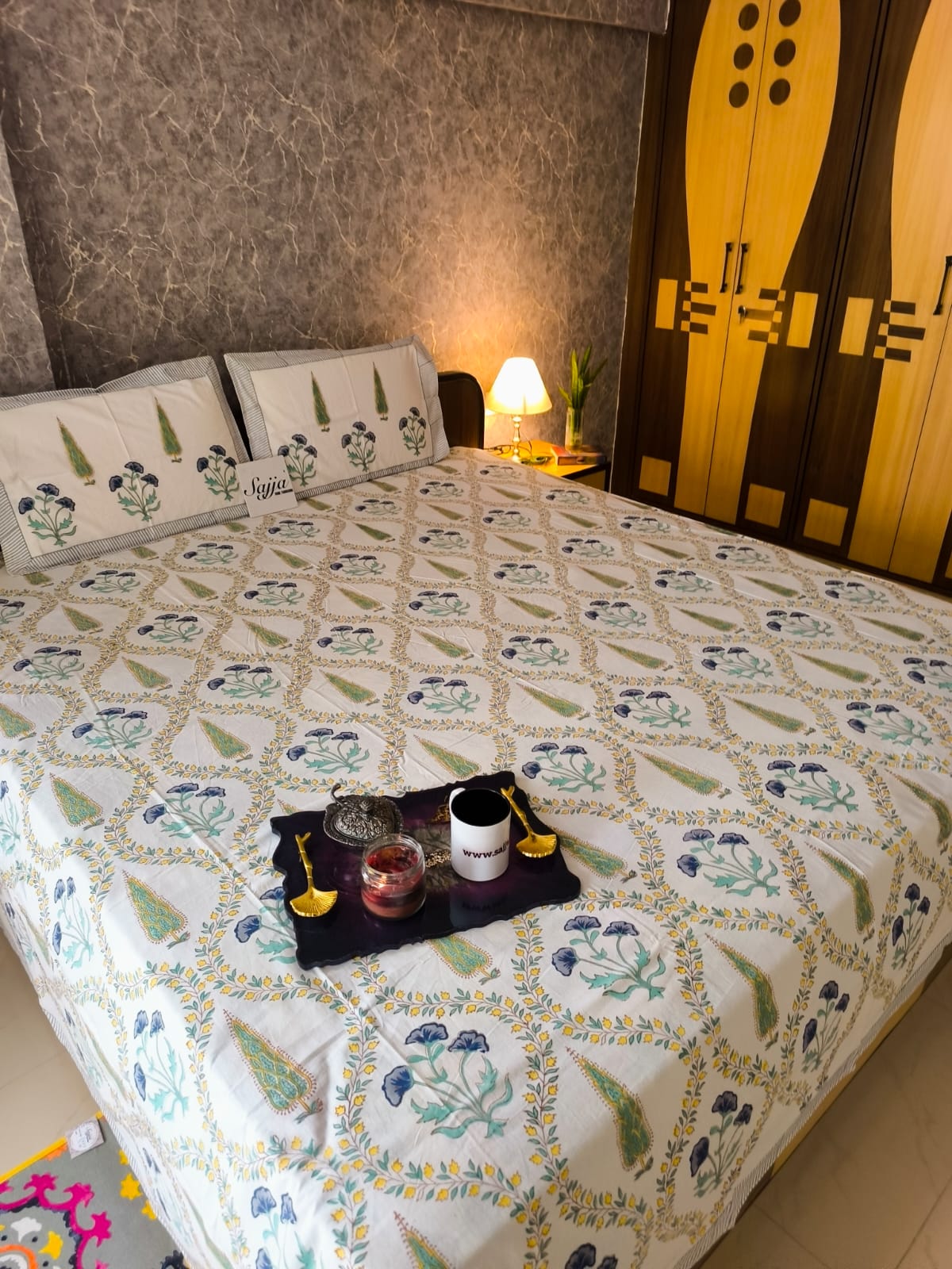 Buy Mughal Jaal South Cotton Hand block Double Bedsheet King 9 feet x 9 feet