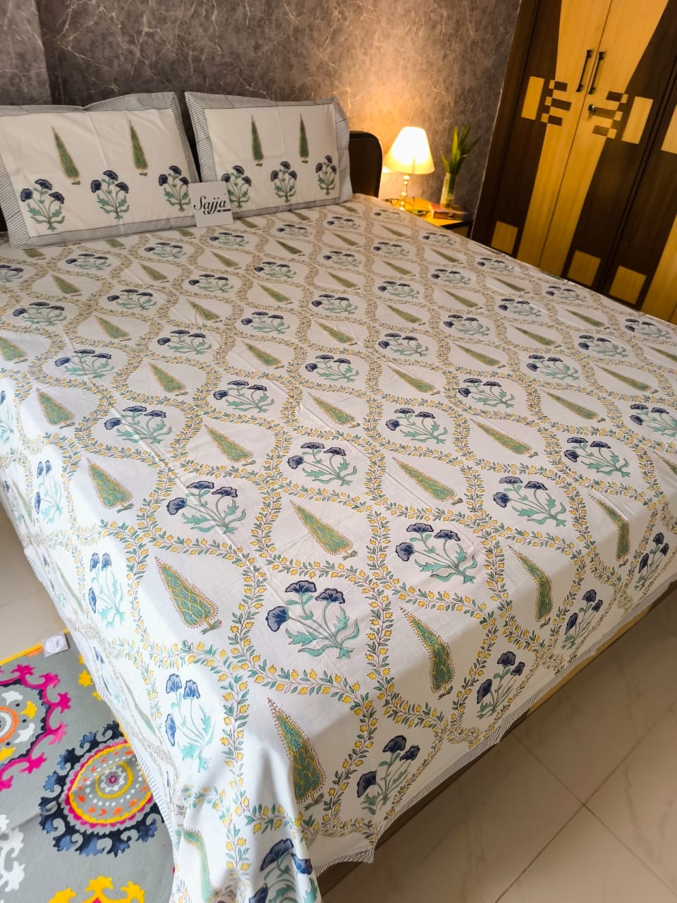 Buy Mughal Jaal South Cotton Hand block Double Bedsheet King 9 feet x 9 feet