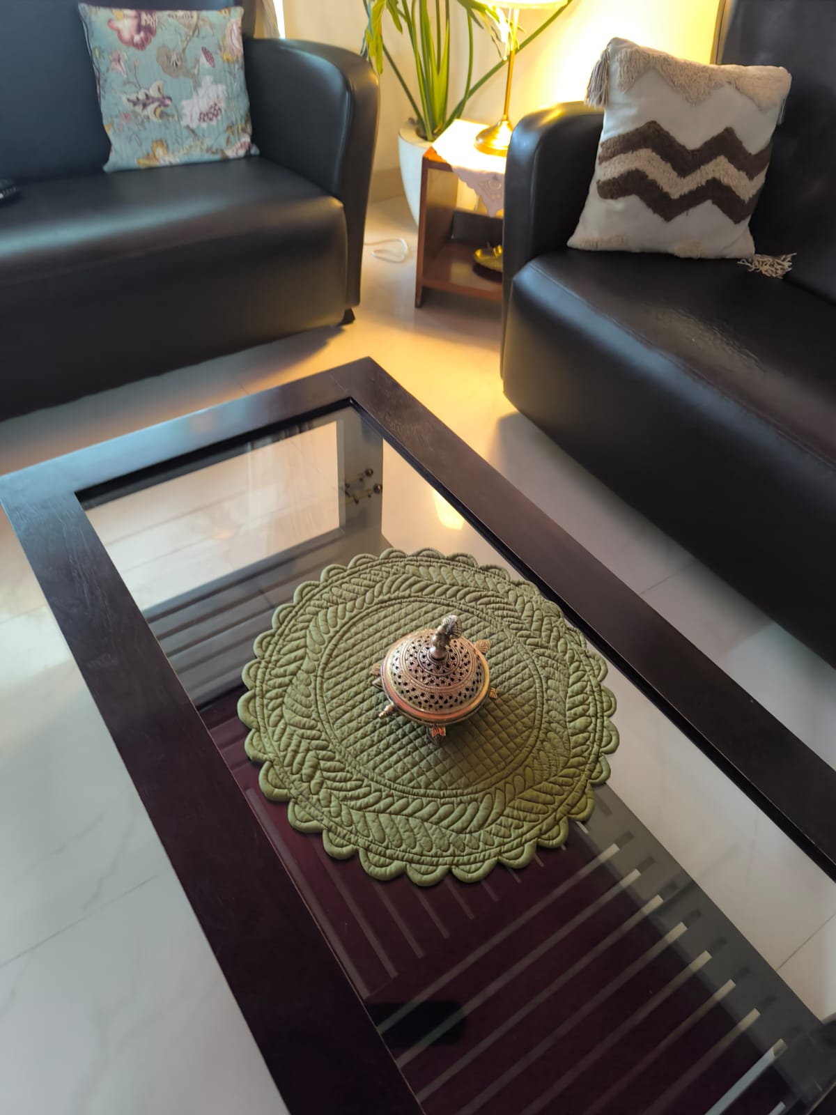 Forest Light Green Floral Spirally Round Cotton Placemat Table Fabric Table Mat - 1 piece