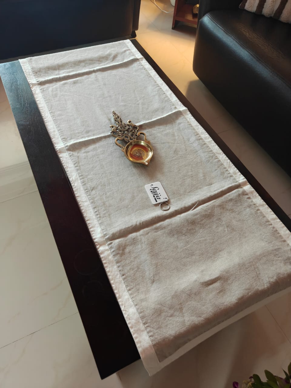 Elegant N Smart Reversible Earthy Beige & Ivory Cotton Table Runner with Borders