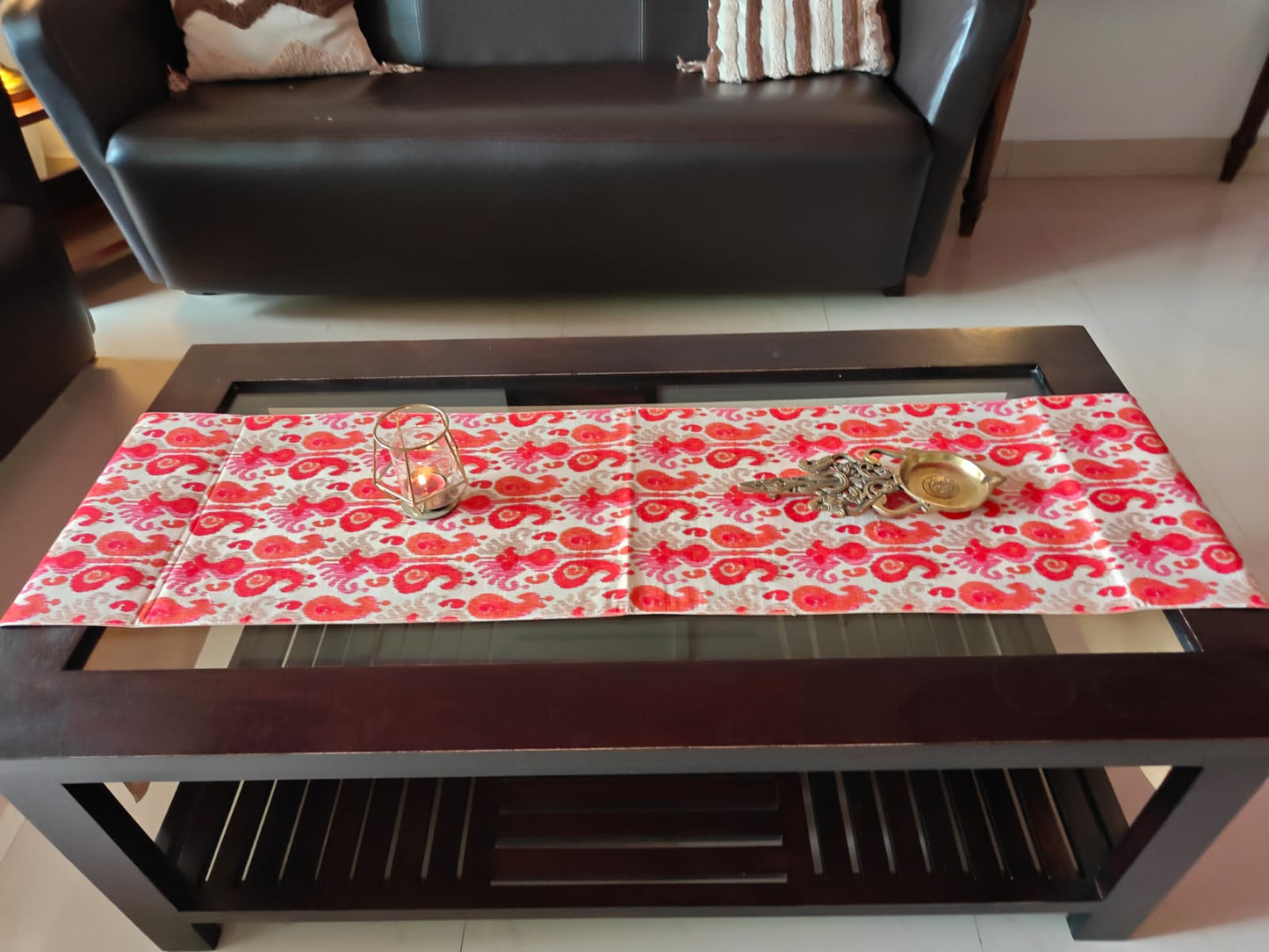 Chic Ikat Dupioni Silk Table Runner For Dining Table Coffee Table n Foyer (L-72in, W-12in)