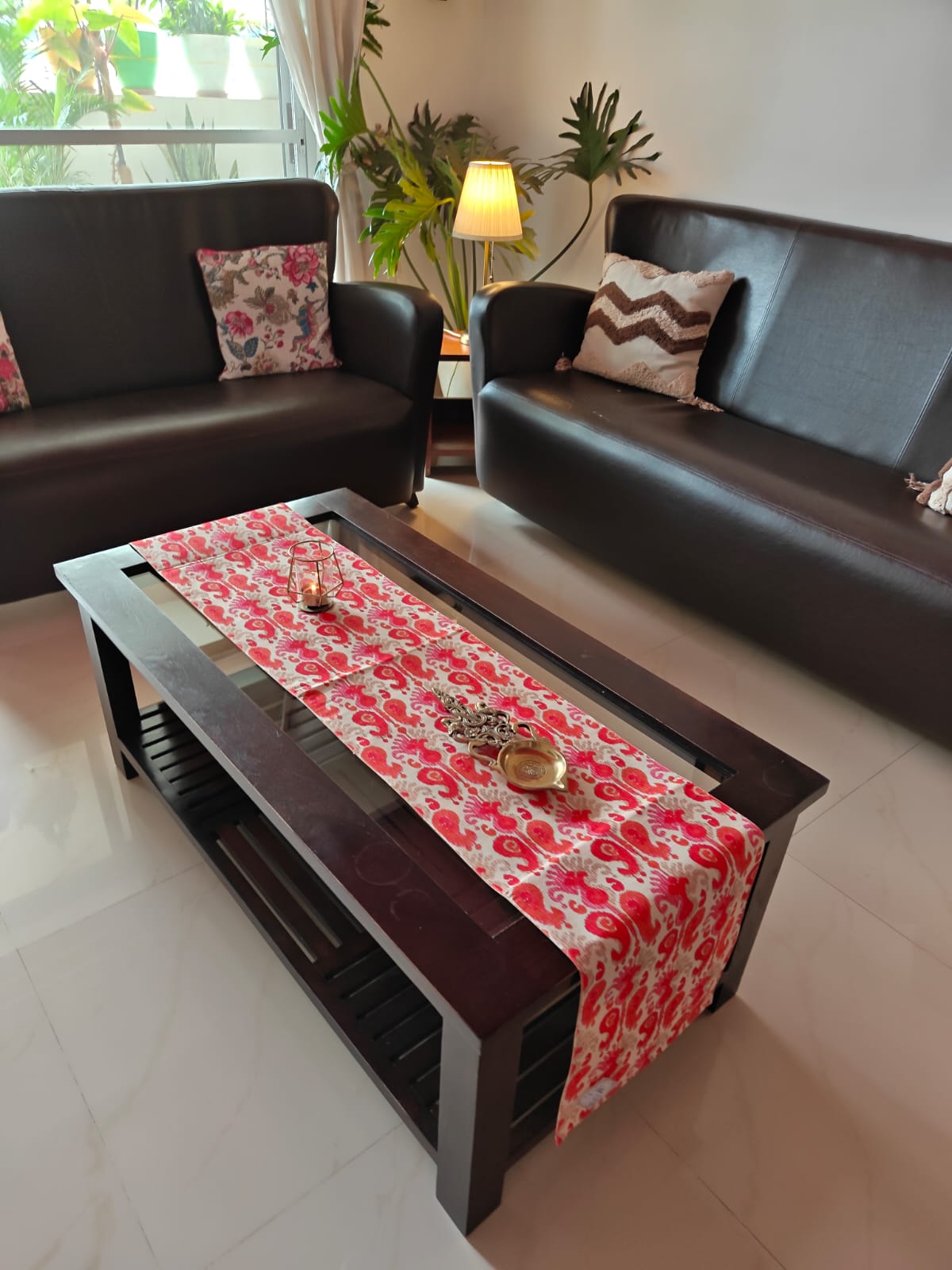 Chic Ikat Dupioni Silk Table Runner For Dining Table Coffee Table n Foyer (L-72in, W-12in)