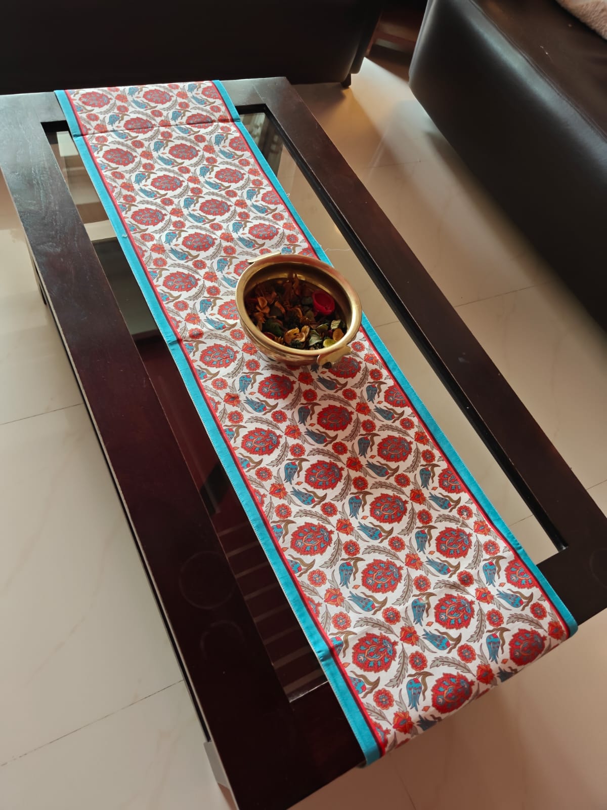 Stylish French Floristry Orange Beige Teal Silk Table runner (12 x 72 inches)