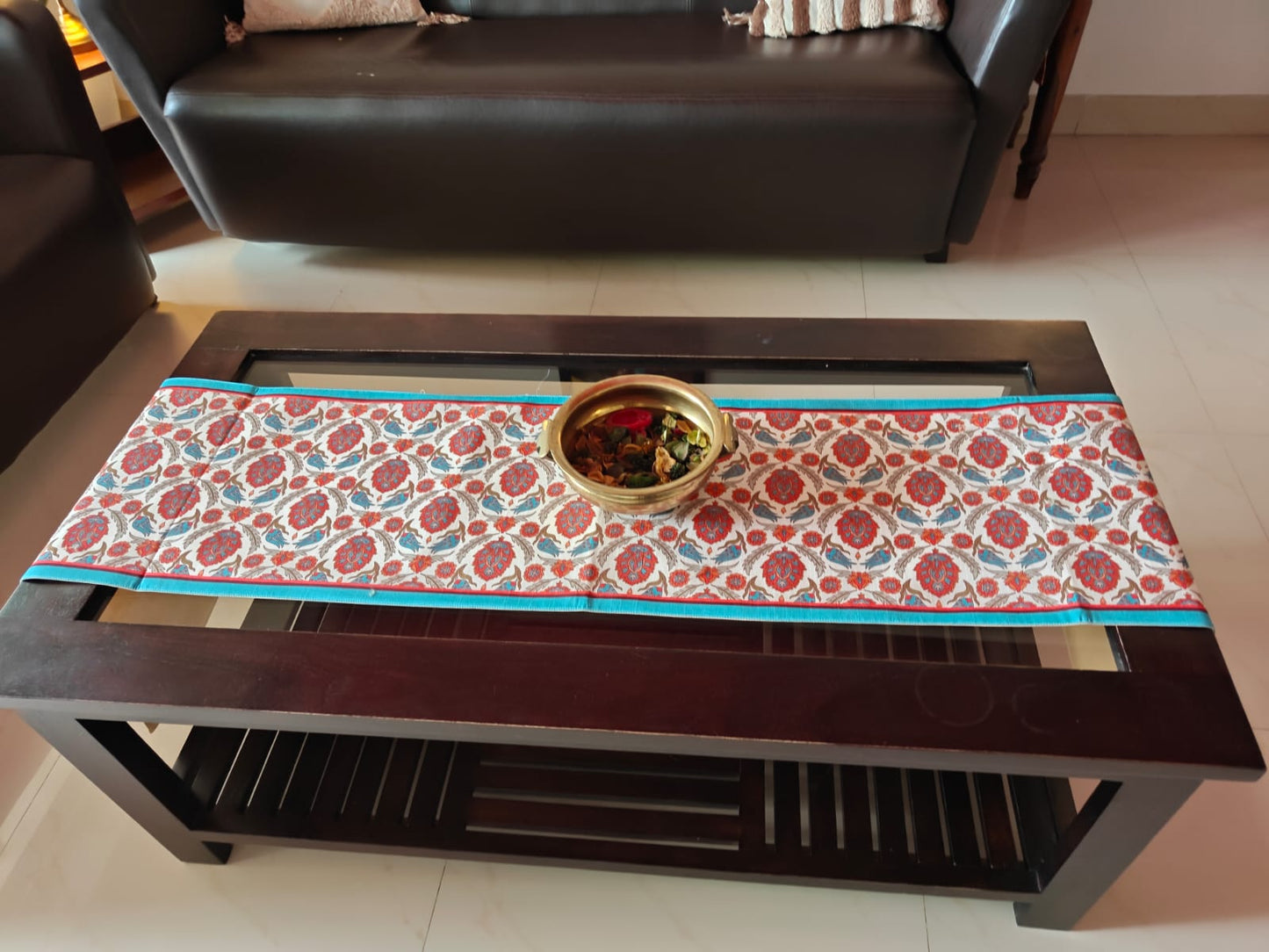 Stylish French Floristry Orange Beige Teal Silk Table runner (12 x 72 inches)