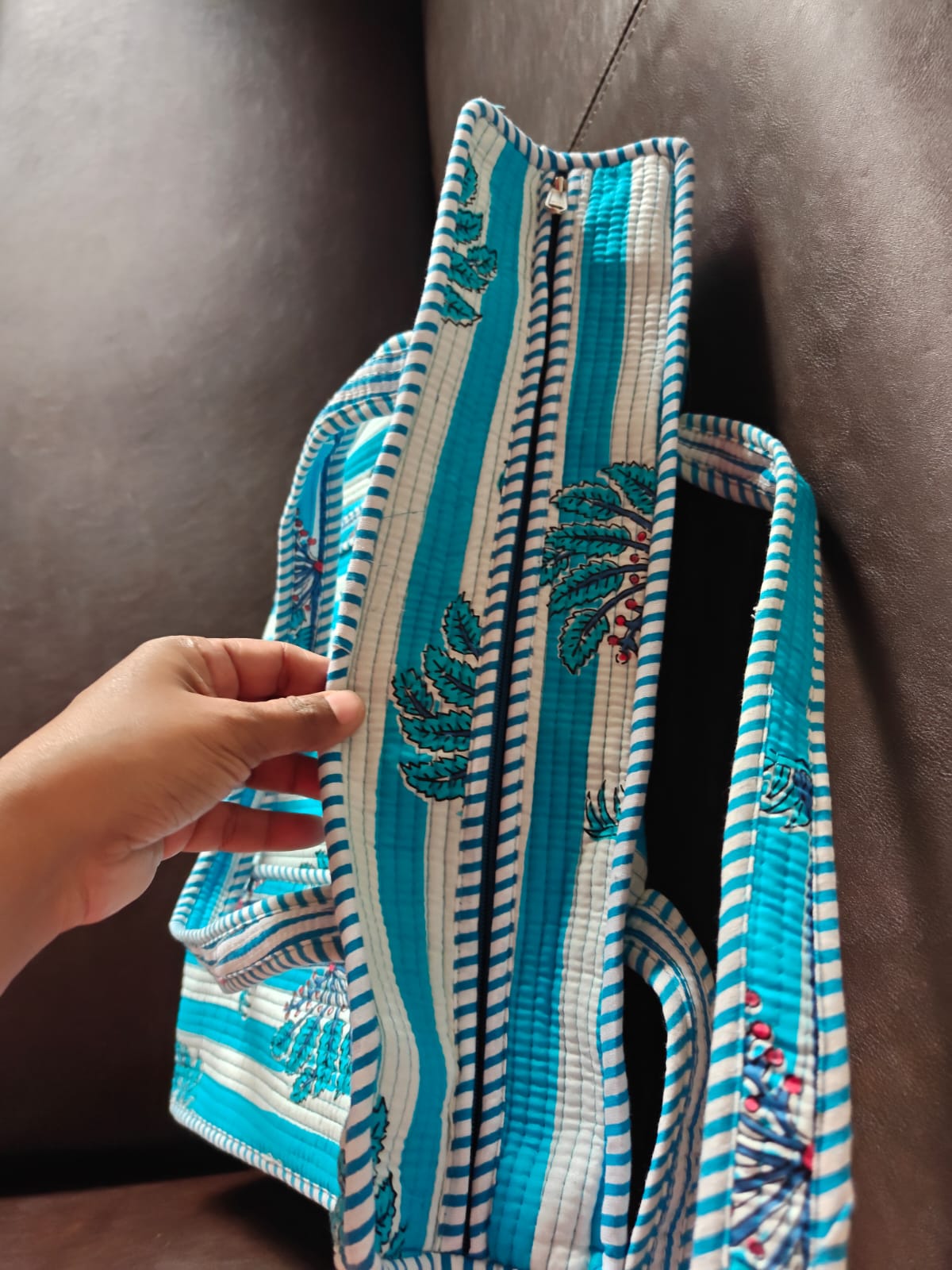Striped Blue White Printed Palm Tree Tote Bag For Girl Women