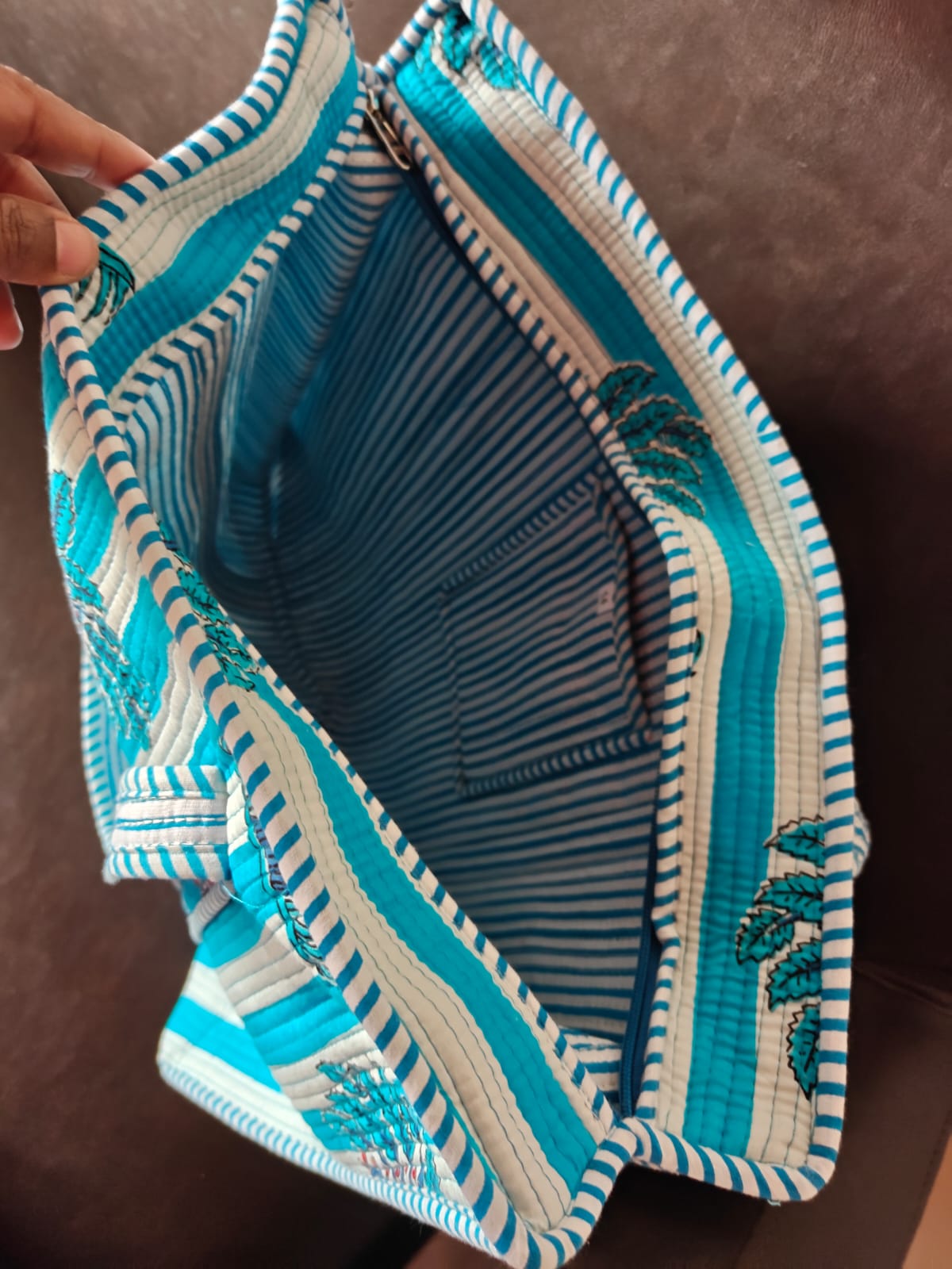 Striped Blue White Printed Palm Tree Tote Bag For Girl Women