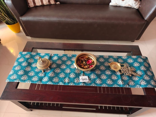 Jade English Art Inspired Silk Small Coffee Table Runner L-48 in, W-12 in