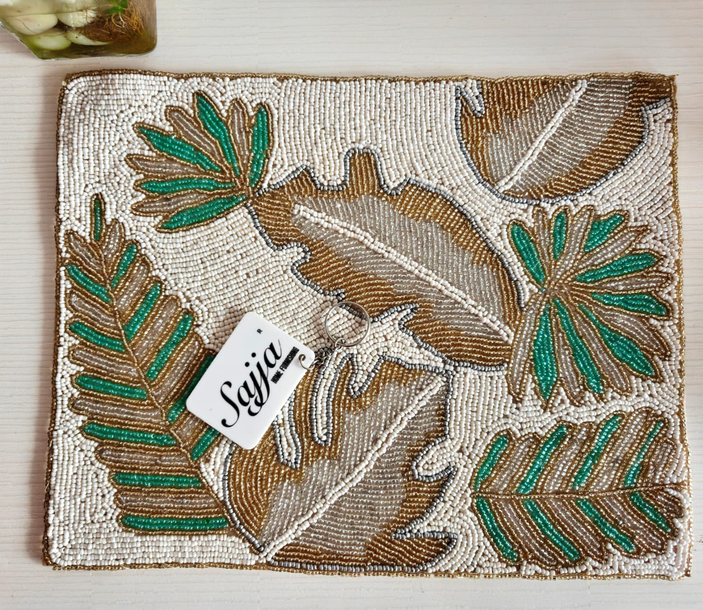 Elegant Leaves Beaded Pearls Table Placemat