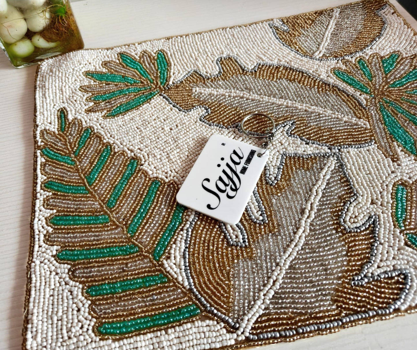 Elegant Leaves Beaded Pearls Table Placemat